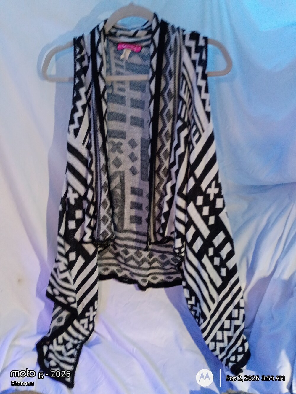 Say What? Black & White Aztec Open-Front Knit Vest